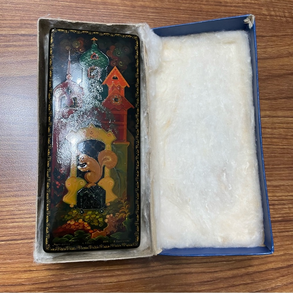 1960s Kholui Russian Lacquer Box “Magic Squirrel” Pushkin Fairy Tale